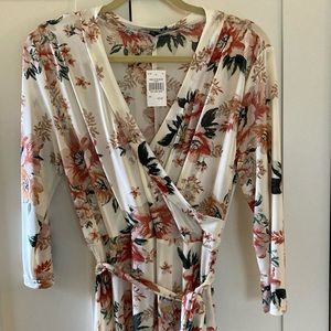 Cream floral faux wrap dress size L